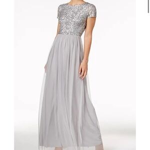 Adrianna Papell Gray Sequin Maxi Gown